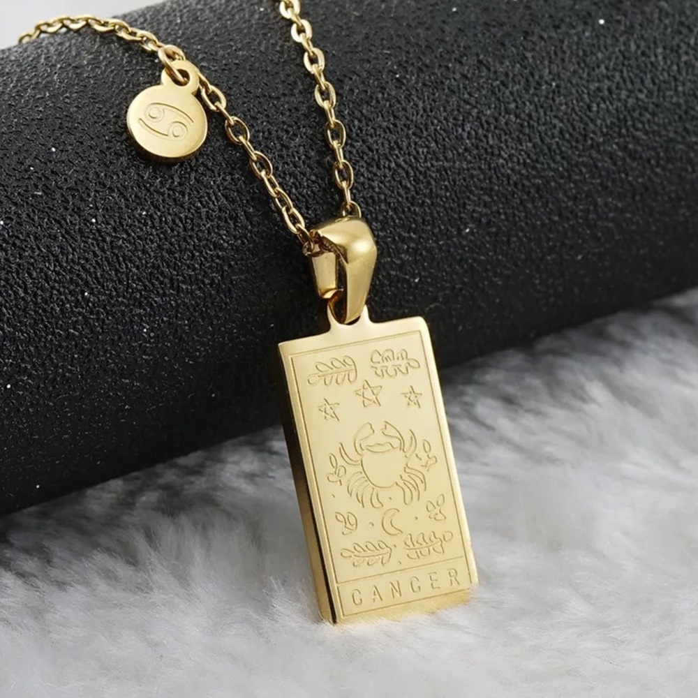 18k Gold Cancer Necklace • Dainty Tag Pendant Necklace • Spiritual • Zodiac